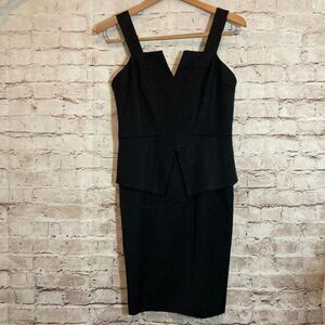 WHBM Dress Womens 6 Black LBD Sheath Ribbed Notch Neck Peplum Sleeveless Zip